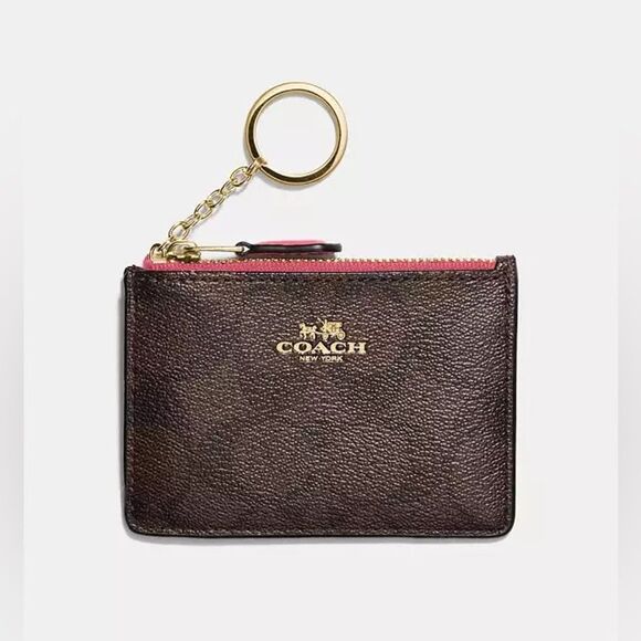 Coach Dark Brown Leather Keychain Pouch - Picture 1 of 4